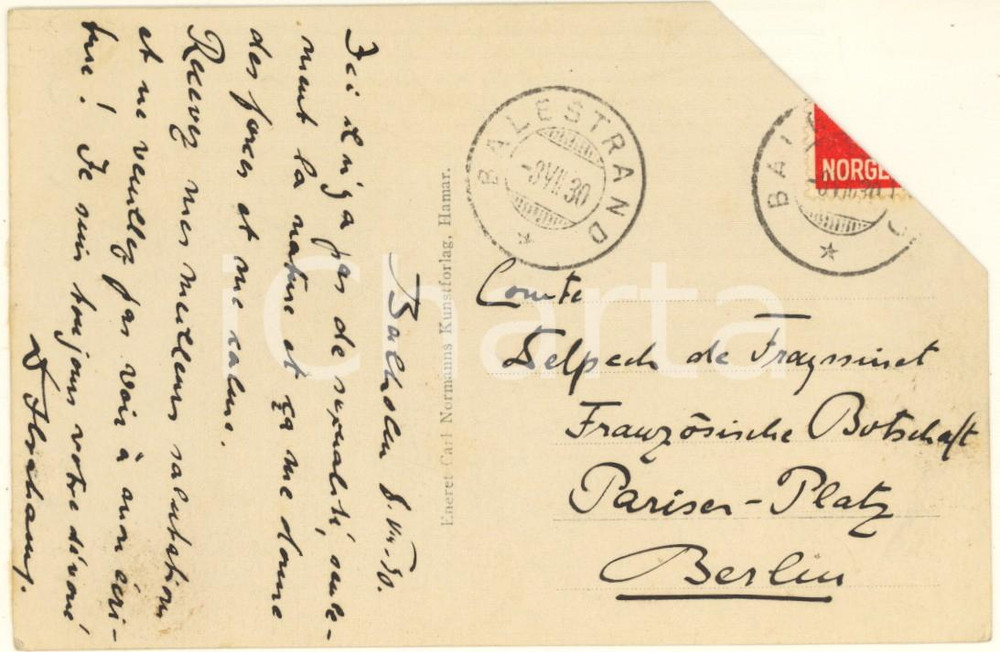 Autografo originale 1930 BALHOLM / NORWAY Felix ABRAHAM Qui non c è sessualità Autografo 1
