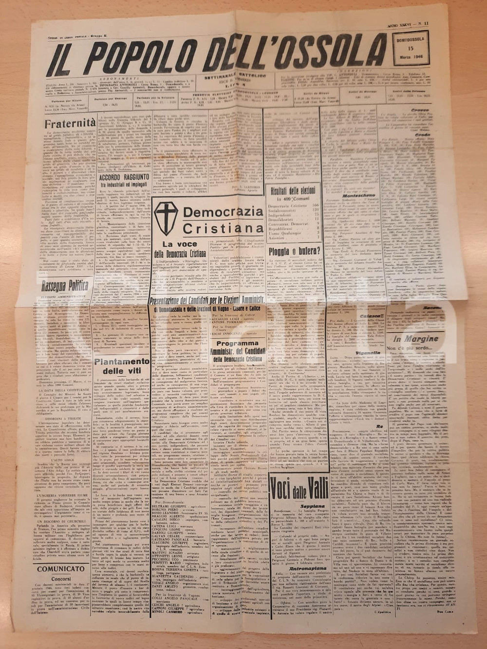 Giornale, rivista storica 1946 IL POPOLO DELL OSSOLA Candidati Democrazia Cristiana a Domodossola GIORNALE 1