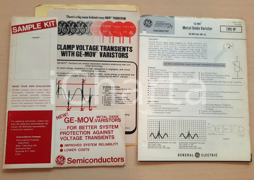 Materiale pubblicitario d’epoca 1971 GENERAL ELECTRIC GEMOV Metal Oxide Varistor Fascicolo pubblicitario 1