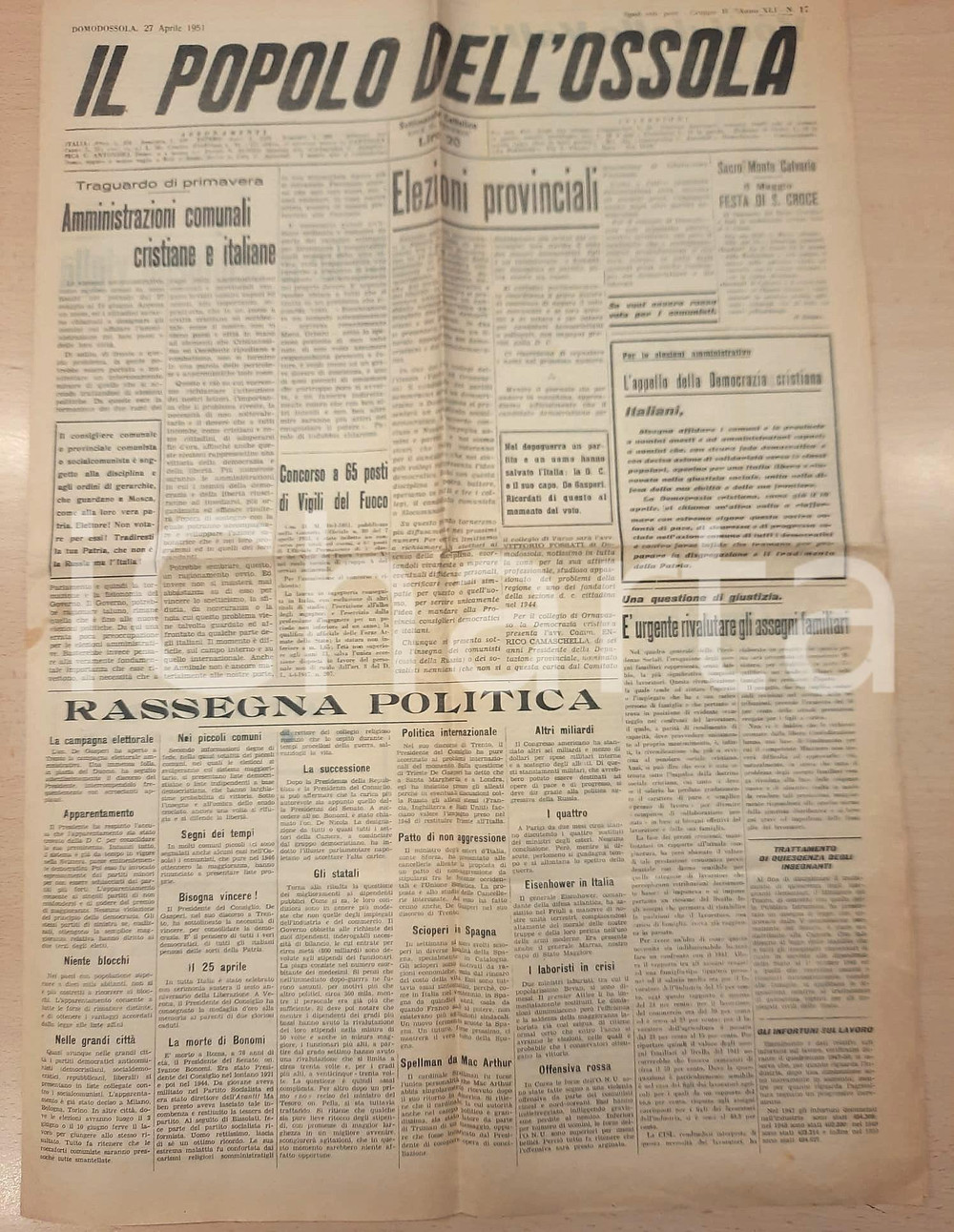 Giornale, rivista storica 1951 IL POPOLO DELL OSSOLA Festa per don Maurizio Previdoli a Beura Giornale 1