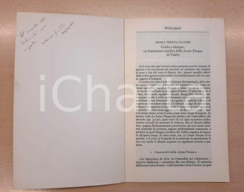 Libro, pubblicazione d epoca 1980 Maria Teresa GIAVERI Grido e silenzio: Jeune Parque di Valéry AUTOGRAFO 1