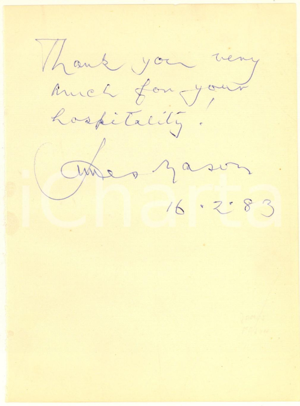 Autografo originale 1983 CINEMA UK  James MASON attore  AUTOGRAFO 1