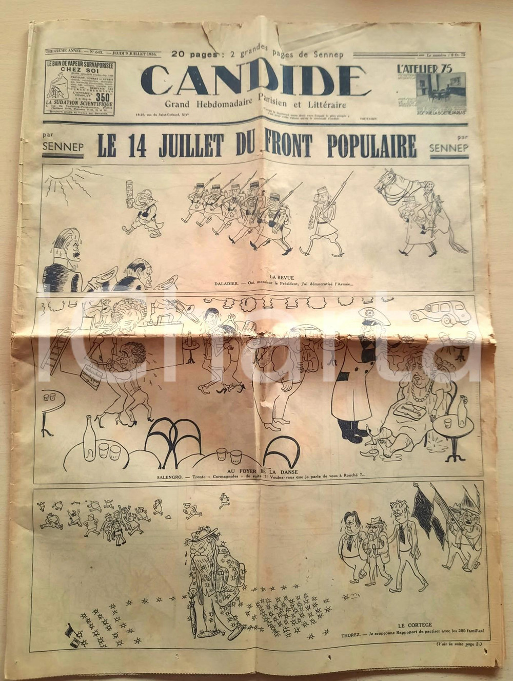 Giornale, rivista storica 1936 CANDIDE Le 14 Juillet du Front Populaire  Joseph PEYRE et Gibilterre 1