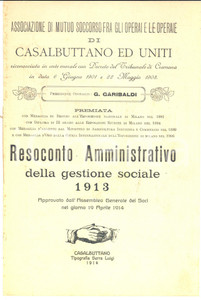 1914 CASALBUTTANO ED UNITI Associazione Mutuo Soccorso Operai - Resoconto 1913