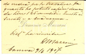 1909 CANEVA Pittore Domenico MAZZONI - Biglietto da visita AUTOGRAFO