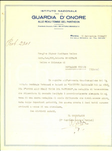 1934 ROMA Istituto Nazionale Guardia d'Onore PANTHEON - Lettera per medaglia