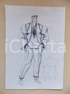 1980 ca MODA UOMO INVERNO Completo giacca-pantalone con revers - Bozzetto 25x35