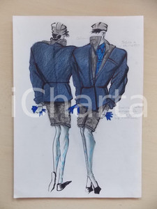 1980 ca MODA DONNA INVERNO Completo giacca con abito a zip  - Bozzetto 21x30 cm