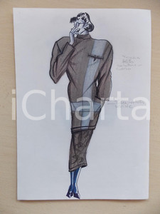 1980 ca MODA DONNA INVERNO Completo abito con maxi maglia  - Bozzetto 21x30 cm