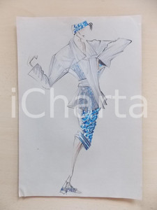 1980 ca MODA DONNA ESTATE Giacca con abito da sera al ginocchio - Bozzetto