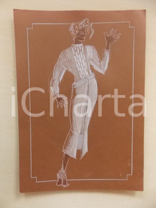 1980 ca MODA DONNA ESTATE Completo maglia e gonna lunga - Bozzetto 25x35 cm