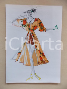 1980 ca MODA DONNA ESTATE Completo abito a bottoni e shorts - Bozzetto 25x35 cm