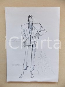 1980 ca MODA DONNA INVERNO Giacca redingote e gonna a portafoglio - Bozzetto