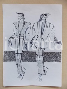 1986-87 MODA DONNA INVERNO SERA Coppia abiti con casacca e gilet - Bozzetto