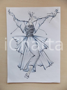 1980 ca MODA DONNA SPOSA Abito lungo con corpetto ricamato - Bozzetto