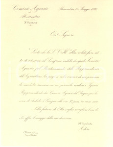 1893 Comizio Agrario ALESSANDRIA - Lettera presidente per adesione al Congresso