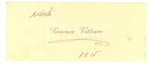 Autografo originale 1926 s. l. Biglietto da visita Vittoria CANESSA  Autografo 1