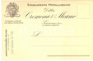 1920 ca PESCARENICO Ditta CREMONA & MEANO Stabilimento metallurgico *Cartolina