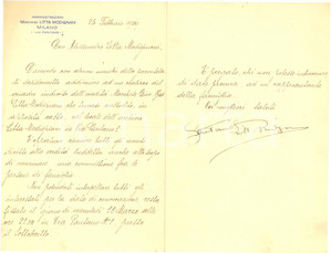 Autografo originale 1929 MILANO Lettera marchese Gaetano LITTA MODIGNANI per vendita AUTOGRAFO 1
