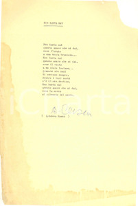 Autografo originale 1970 ca Andrea CASON Non basta mai  Poesia dattiloscritta con AUTOGRAFO 1