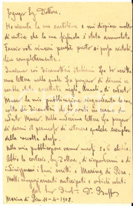 1908 MARINA DI PISA Pietro BUFFA conclude lavoro sui Tisanotteri - AUTOGRAFO