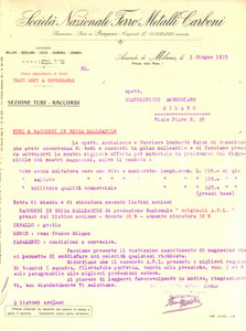 1935 MILANO Società Nazionale Ferro Metalli Carboni - Lettera per tubi in ghisa