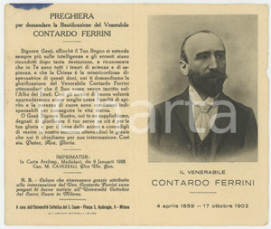 Oggetto da collezione cartaceo 1928 MILANO Venerabile Contardo FERRINI  Santino preghiera beatificazione 1