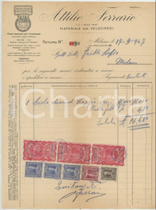 Documento originale, autentico 1947 MILANO Via Procaccini 56  Attilio FERRARIO Materiale velocipedi Fattura 1
