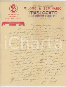 Documento originale, autentico 1931 TORINO Via San Francesco d Assisi  MILONE & SEMINARIO Elettricità Lettera 1