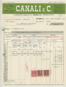 Documento originale, autentico 1958 MILANO Via Benedetto Marcello 93  Ditta CANALI & C. Mole TYROLIT Fattura 1