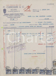 Documento originale, autentico 1940 MILANO Via Bandello 18  Ditta C. CANDIANI Tegole e mattoni Fattura 1