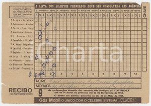 1968 PORTUGAL - TOTOBOLA Semana 9 Apostas mútuas desportivas - Bilhete