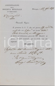 1871 MENAGGIO SocietÃ  Musicale - Convocazione assemblea per resoconto Lettera a stampa, con inserti manoscritti, su carta intestata.PAGINE: 4 (3 bianche) FAIR/discreto piegature d'epoca  originale e autentica 1