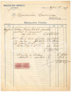 Documento originale, autentico 1929 LOVERE BG Angelo MAZZOLENI Negoziante legnami  Estratto conto 1