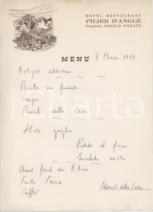 1985 COURMAYEUR Hotel PILIER D'ANGLE di Angelo PIZZATO - Menù