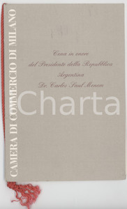 1992 MILANO Camera di Commercio - Cena in onore di Carlos Saul MENEM *Menù