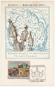 Oggetto da collezione cartaceo 1979 FILATELIA  GUBBIO Festa dei Ceri  Biglietto con francobollo FDC 1