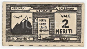 1950 ca MILANO Oratorio salesiano SANT'AGOSTINO Buono del valore di 2 meriti