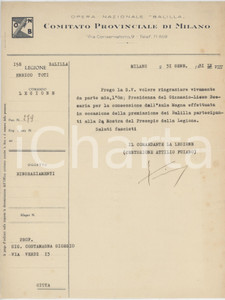 1931 ONB MILANO Legione Balilla ENRICO TOTI - RIngraziamenti Liceo Beccaria