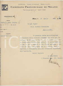 1931 ONB MILANO Ufficio Educazione Fisica - Lettera per richiamo alle riunioni