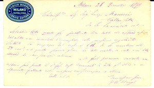 1879 MILANO Cartolina Ulrico HOEPLI per invio volumi a Luigi MANCERI - AUTOGRAFO Cartolina postale interamente autografa del celebre editore Ulrico Hoepli.Viaggiata.CONDIZIONI: G     originale e autentica 1