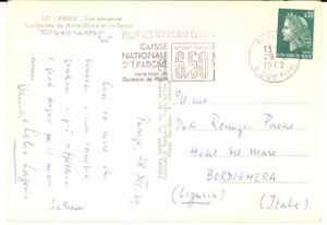1969 PARIS Lelio LAGORIO - Cartolina postale con AUTOGRAFO FG Cartolina postale interamente autografa.Veduta aerea di Parigi al recto.  FAIR/discreto piegatura angolare  originale e autentica 1