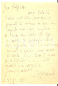 1942 WW2 FIRENZE Carlo MORANDI e le difficoltà dell'editoria - AUTOGRAFO