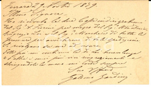 1879 FERRARA Galdino GARDINI ringrazia per Raffaello Gestro - AUTOGRAFO