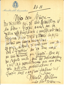 1940 ca ROMA Niccolò SIGILLINO ringrazia per un libro ricevuto - AUTOGRAFO