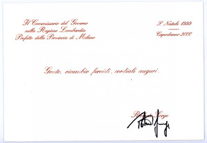 1999 MILANO Prefetto Roberto SORGE *Biglietto di auguri AUTOGRAFO - 16x11 cm
