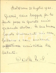 1944 BOLZANO Lettera Carla SORMANI VERRI MARIETTI per ringraziamento - AUTOGRAFO