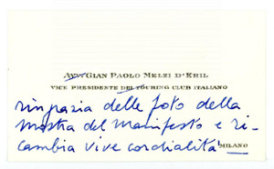 1965 ca MILANO - TCI Gian Paolo MELZI D'ERIL - Biglietto da visita AUTOGRAFO