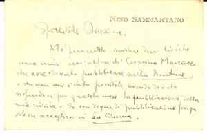 1921 PISA Nino SAMMARTANO - Biglietto per invio di liriche - AUTOGRAFO