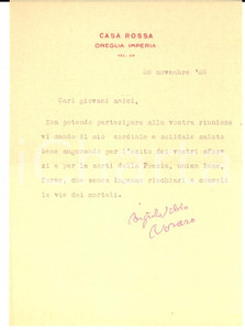 1926 IMPERIA ONEGLIA Angiolo Silvio NOVARA e la poesia unica luce - AUTOGRAFO